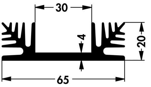 SK4850SA3 - 65mm széles méret:50x65x20mm 2,9K/W TO-3 furatokkal hűtőborda - FISCHER ELEKTRONIK