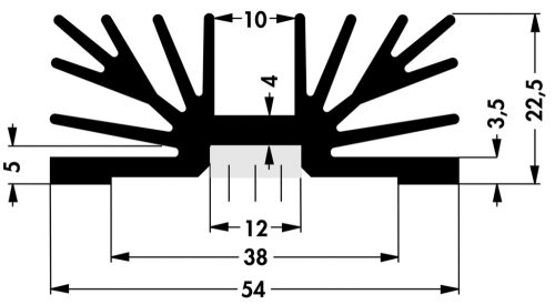 SK6537,5SA1xM3 - 54mm széles méret:37,5x54x22.5mm 3.6K/W hűtőborda - FISCHER ELEKTRONIK