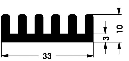 SK4001000SA - 33mm széles méret=1000x33x10mm fekete hűtőborda - FISCHER ELEKTRONIK