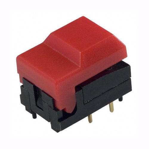 5501M5X - Nyomógomb, 300mA/12Vdc 1 áramkör piros NYÁK-ba ültethető - E-SWITCH