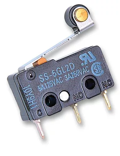 SS-5GL2D - Görgős karos, SPDT, 5A/125V AC, 0.49N (50gf), NYÁK-ba forrasztható mikrokapcsoló - OMRON