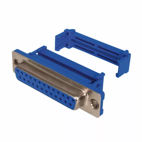 D-SUB 25 szalagkábeles aljzat, műanyag szorítóval, szigetelt, kék - NONAME