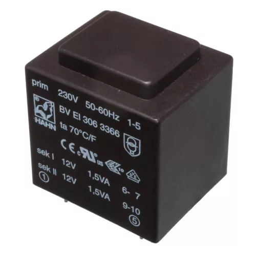 BVEI3063362 - 2X7.5V / 200mA 3VA transzformátor - HAHN