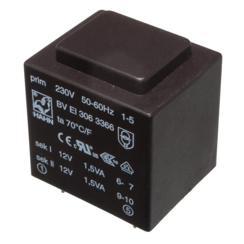 BVEI3068007 - 2 X 12V / 117 mA 2,8VA EUP Po<0,4W transzformátor - HAHN