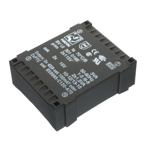 BVUI3010166 - 2 X 15V / 100 mA 3VA ,FLAT-type , Primér: 2 X 115V transzformátor - HAHN
