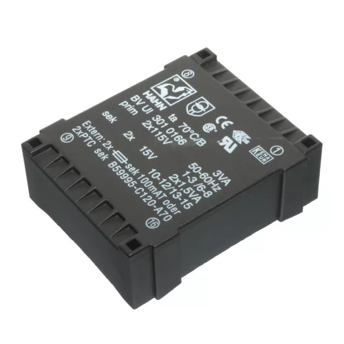 BVUI3010166 - 2X15V / 100mA 3VA ,FLAT-type , Primér: 2X115V transzformátor - HAHN
