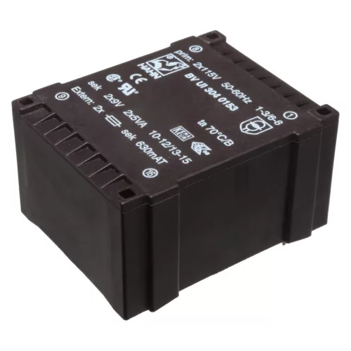 BVUI3040154 - 2X12V / 416mA 10VA ,FLAT-type , Primér: 2X115V transzformátor - HAHN