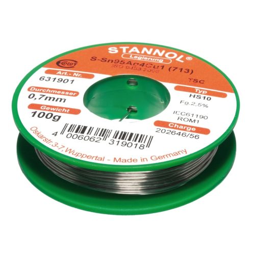 Lötdraht 0.7mm 100gr Sn95Ag4Cu1 HS10 - STANNOL - 631901