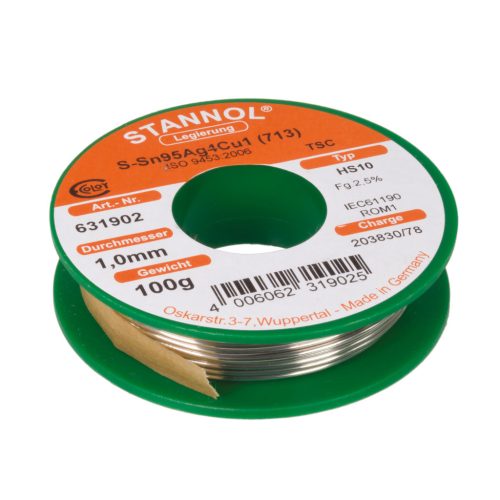 Forrasztó ón 1.0mm 100gr Sn95Ag4Cu1 HS10 - STANNOL - 631902