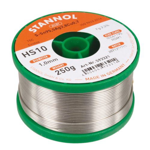 Forrasztó ón 1.0mm 250gr Sn95Ag4Cu1 HS10 - STANNOL - 593321
