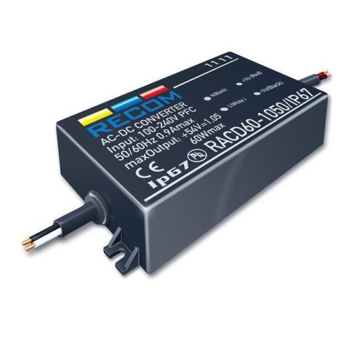 RACD60-2400/IP67 - LED-meghajtó 60W Vin=90-264V Vo=24V Iout=2400mA AC/DC-átalakító - RECOM