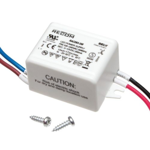 RACD03-500 - LED-meghajtó 3W Vin=90-264V Vout=3-15V I=500mA IP20 52x30x23mm AC/DC-átalakító - RECOM