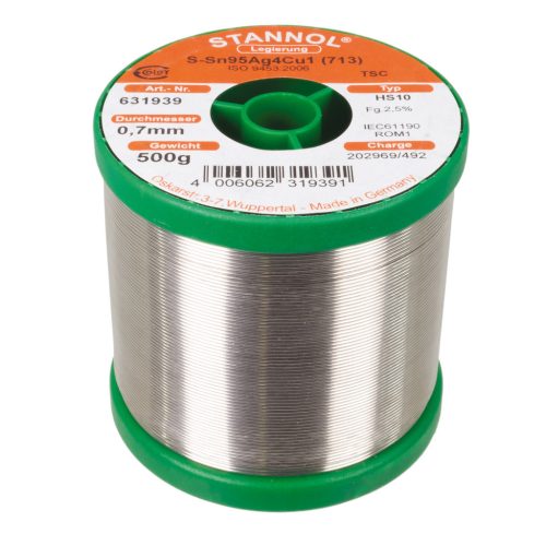 Forrasztó ón 0.7mm 500gr Sn95.5Ag3.8Cu0.7 HS10 - STANNOL - 631939