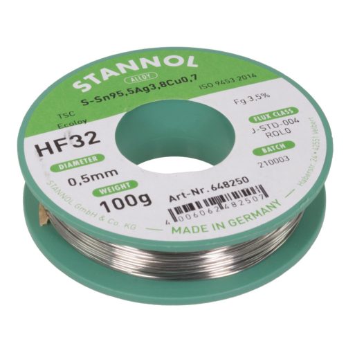 Lötdraht 0.5mm 100gr Sn95 Ag3.8 Cu0.7 HF32 - STANNOL - 648250