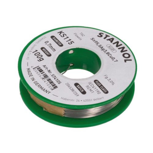 Lötdraht 0.7mm 100gr Sn95 Ag3.8 Cu0.7 KS115 - STANNOL - 574105