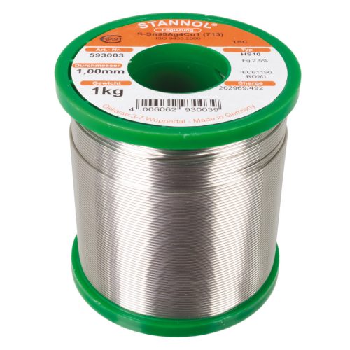 Forrasztó ón 1.0mm 1000gr Sn95.5Ag3.8Cu0.7 HS10 - STANNOL - 593003