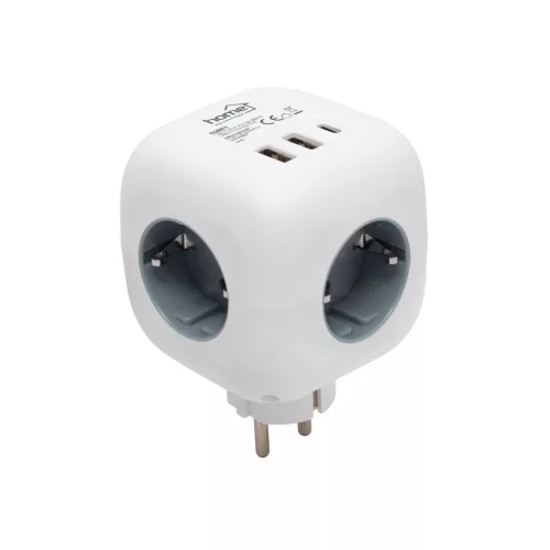 CUBE1 - Egyég, SCHUKO elosztó, 3 aljzat, 1 USB-C, 2 USB-A  - NONAME