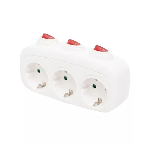 TPF 3K - Egyég, földelt hálózati T-elosztó, 3 db földelt aljzat, 3 kapcsoló - NONAME