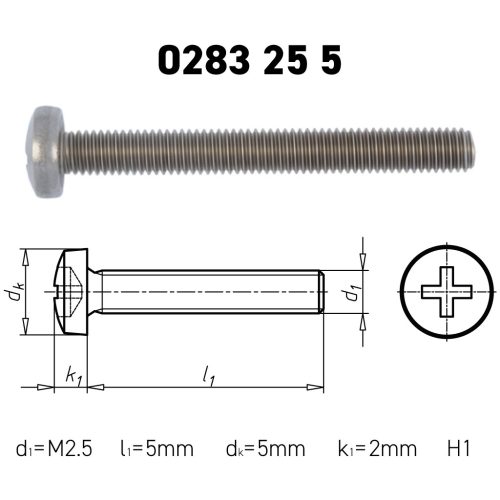 M2.5x05mm Edelstahl Schraube DIN7985 - WÜRTH - 0283255