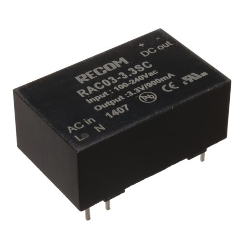 RAC03-12SC - 3W Vin=80-264V Vout=12V Iout=0.25A 37.8x23.9x15.65mm AC/DC-átalakító - RECOM
