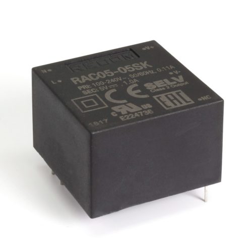 RAC05-05SK - 5W Vin=85-264V Vout=5V Iout=1A 25.4x25.4x16.8mm AC/DC-átalakító - RECOM