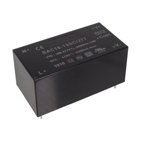 RAC10-15DC/277 - 10W Uout=+/-15V Vin=80-305V Iout=+/-340mA 53x28x24mm AC/DC-átalakító - RECOM