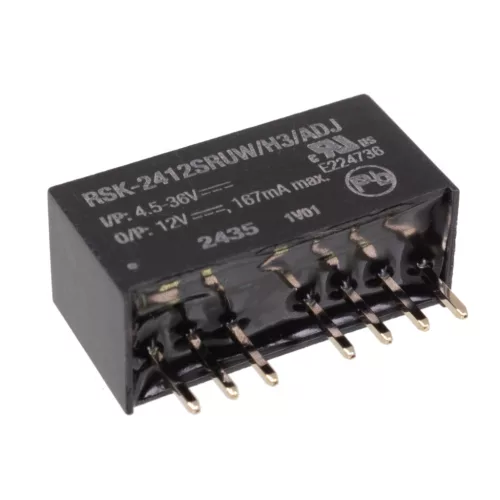 RSK-2412SRUW/H3/ADJ – 2 W, Vin = 4,5–36 V, 8×Vin-Bereich, Vout = 3,3–17 V, SIP8, 3 kV, isoliert, DC/DC-Wandler – RECOM