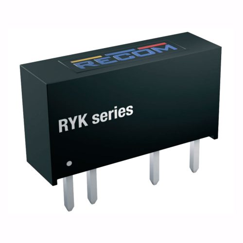 RYK-0505S/H - DC/DC-konverter 1W Vin=5V Vout=5V +/-1%  Iout=200mA SIP7, 3KV -40-+105°C, szigetelt - RECOM