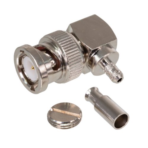 B1112E1-ND3G-5-50 - BNC 90° 50Ohm dugó, crimp, lengő BNC/RG174 szigetelő:DELRIN - AMPHENOL