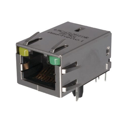 RJMG163128101NR - RJ45 aljzat NYÁK-ba 10/100 BASE-T illesztő trafóval zöld+sárga LED - AMPHENOL