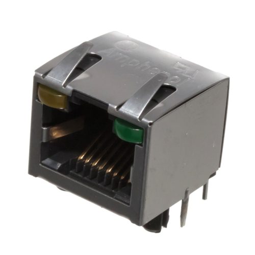 RJHSE5381 - RJ45 8-pólusú aljzat NYÁK-ba moduláris árnyékolt zöld+sárga LED - AMPHENOL