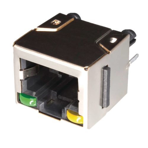 RJHSE3381 - RJ45 8-pólusú aljzat NYÁK-ba árnyékolt zöld+sárga LED - AMPHENOL